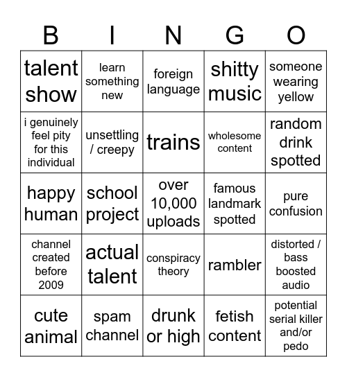 youtube recycle bin Bingo Card