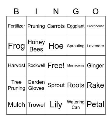 Garden Bingo Card