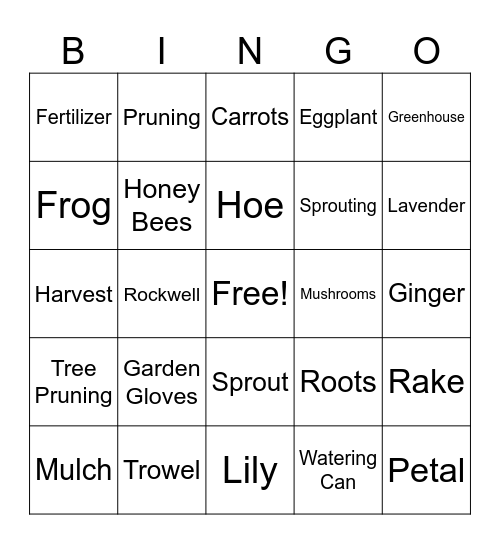 Garden Bingo Card