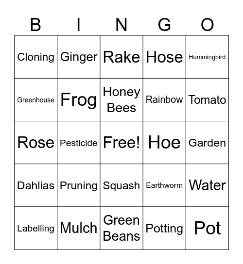 Garden Bingo Card