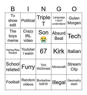 tiktok bingo Card