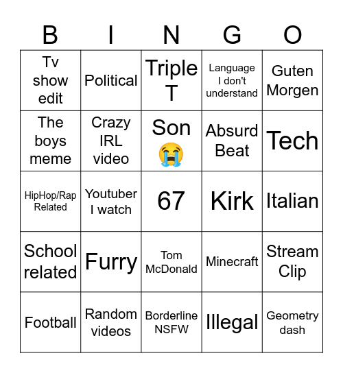 tiktok bingo Card