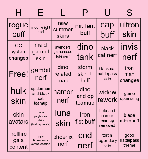 rivals bingo/help us Bingo Card