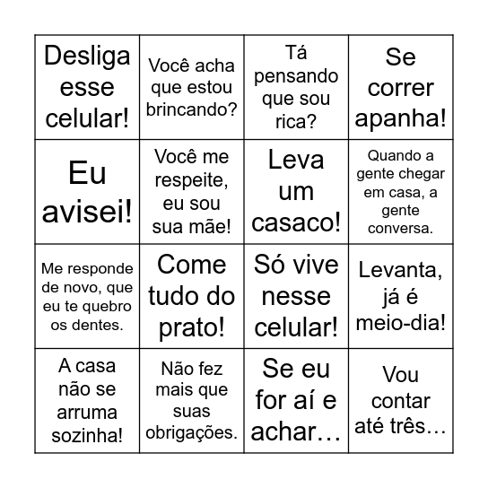 BINGO FRASES DA MÃE Bingo Card