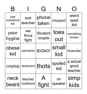 School bingo Card