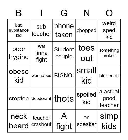 School bingo Card