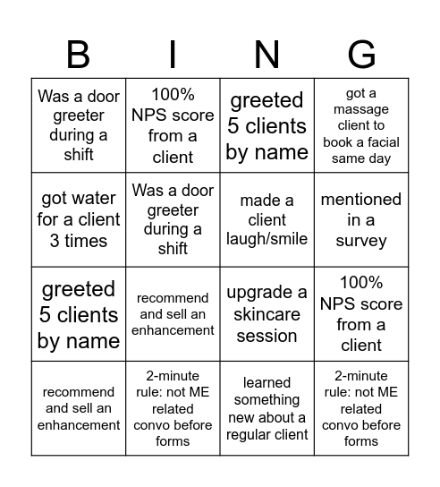 The Walk/Check in Bingo Card