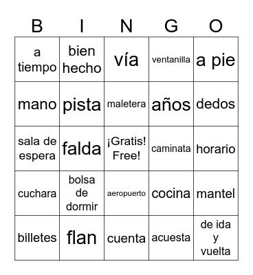 Spanish 2 Post-Test Review Bingo Card