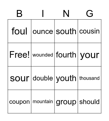 vowel team -ou- Bingo Card