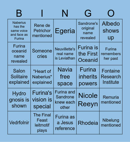 Fontaine AQ Interlude bingo Card