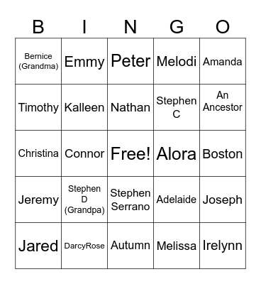 Family Trivia Bingo Card