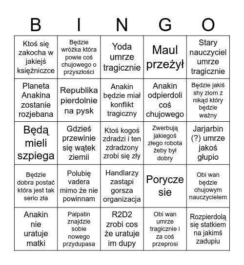 My star wars prediction bingo Card