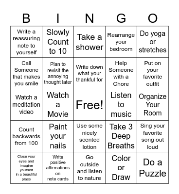 Coping skills Bingo Card