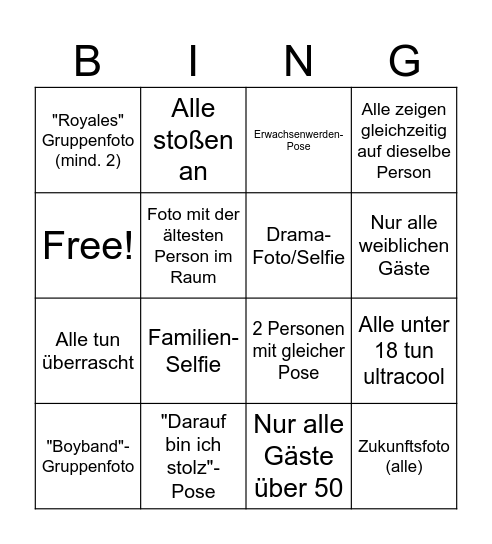 Jugendfeier-Foto- Bingo Card