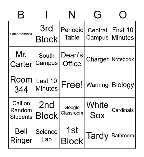 Class Expectations Bingo Card