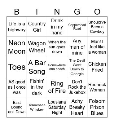 Best of Country Bingo Card