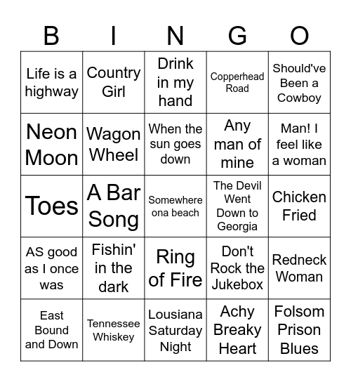 Best of Country Bingo Card