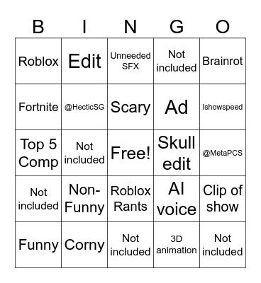 YT shorts Bingo Card