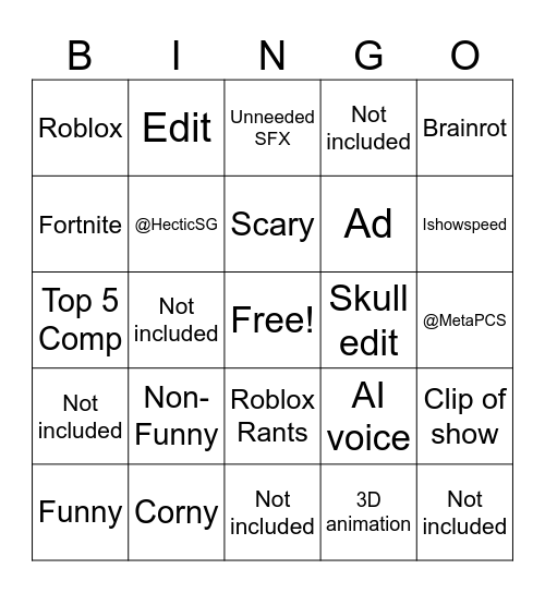 YT shorts Bingo Card