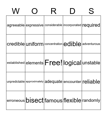 Intervention Vocabulary Bingo Card