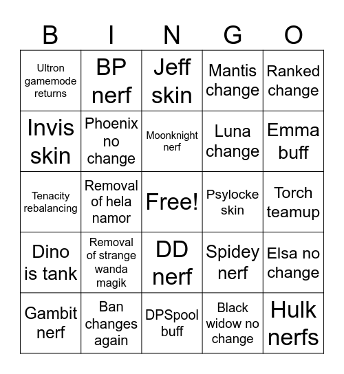 s8 rivals Bingo Card