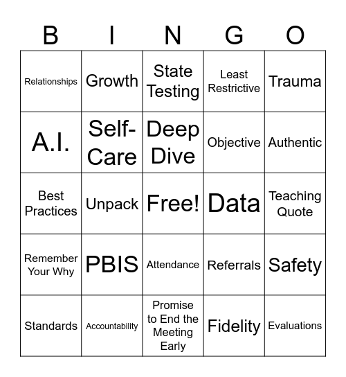Staff Meeting Bingo Card