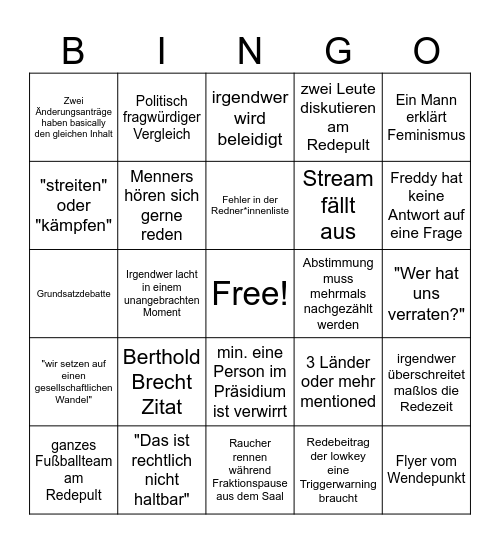 StuPa Bingo 26 Bingo Card