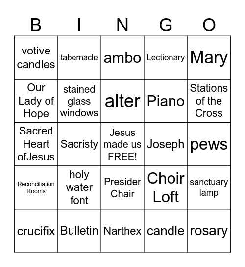 Our Lady of Hope - Inside the Church Bingo Card
