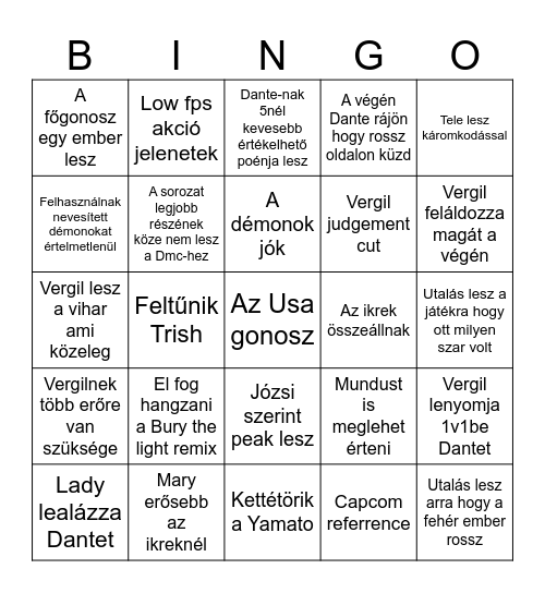 Dmc Bingo Card