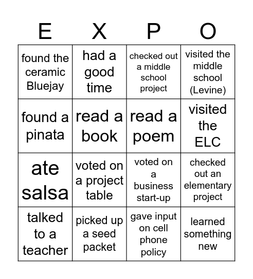 2026 PBL Expo Bingo Card
