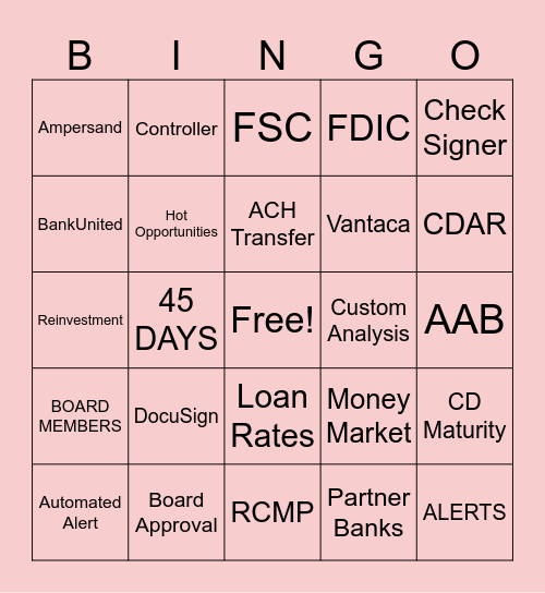 RESERVE CASH MANAGEMENT PROGRAM Bingo Card