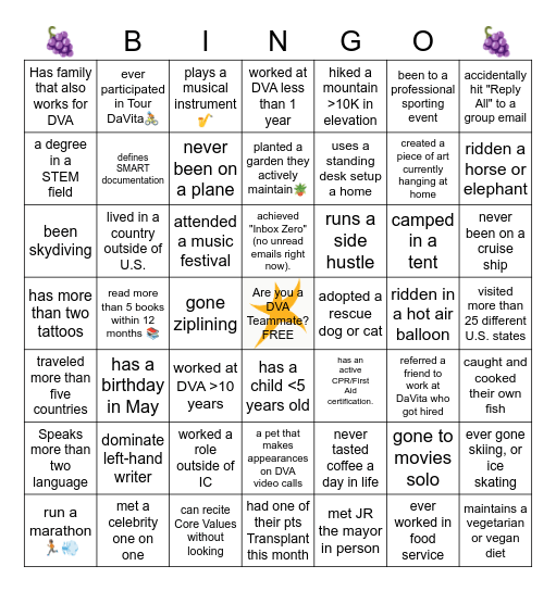 Find a Teammate Who... Bingo Card