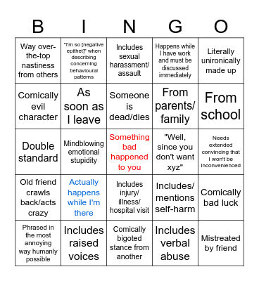 Oh no, not again! Bingo Card
