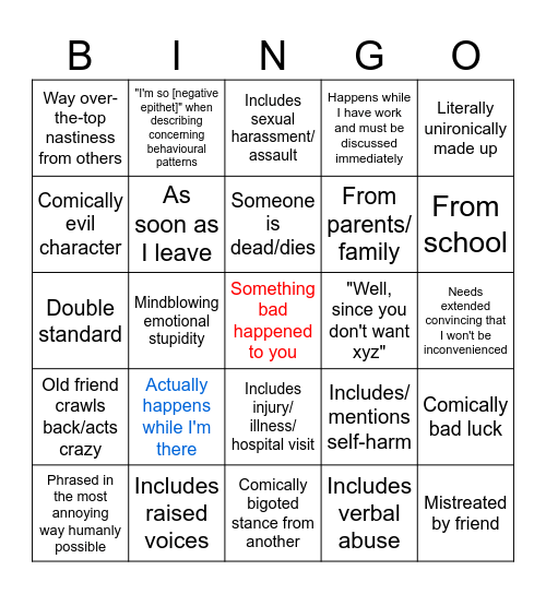 Oh no, not again! Bingo Card