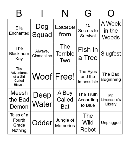 Battle of the Books Bingo Card