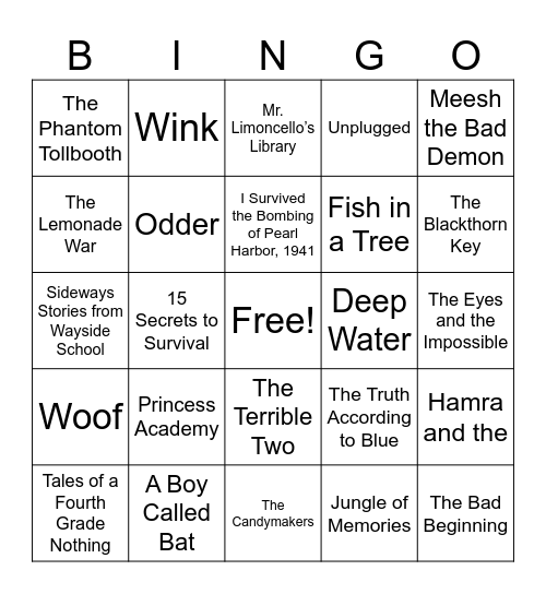 Battle of the Books Bingo Card