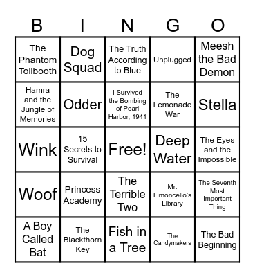 Battle of the Books Bingo Card
