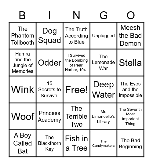 Battle of the Books Bingo Card