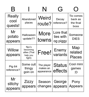 Piggy intercity Bingo 🐷 Bingo Card