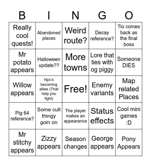 Piggy intercity Bingo 🐷 Bingo Card