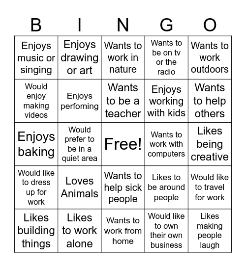 Careers Bingo Card