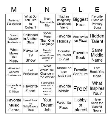 M A Y Bingo Card