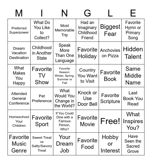 M A Y Bingo Card
