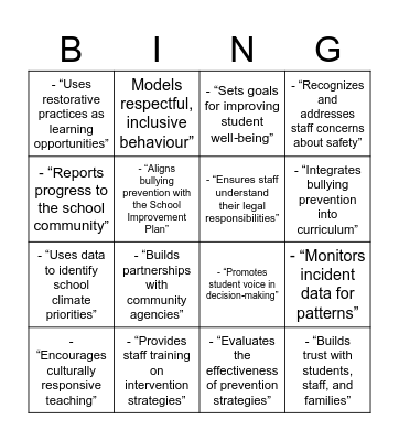 Building My OLF Capacity When Creating A Safe School Bingo Card