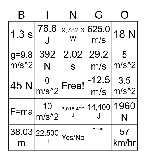 Final Review Bingo Card
