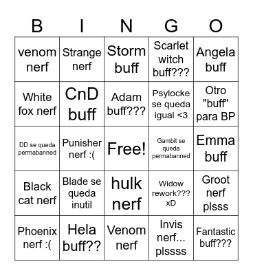 Marvel S8 Bingo Card
