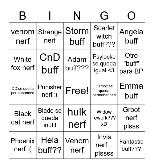 Marvel S8 Bingo Card