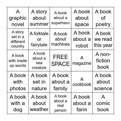 LIBRARY BOOK BINGO Card