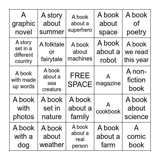 LIBRARY BOOK BINGO Card