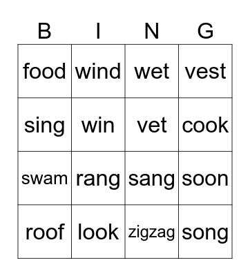 Jolly Phonics 5 Bingo Card